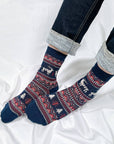 Jacquard Deer Stripe Crew Socks