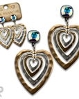 Two tone hammered heart earrings featuring Austrian crystal posts