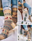Jacquard Deer Stripe Crew Socks