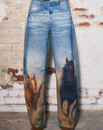 Horse Print Barrel Jeans