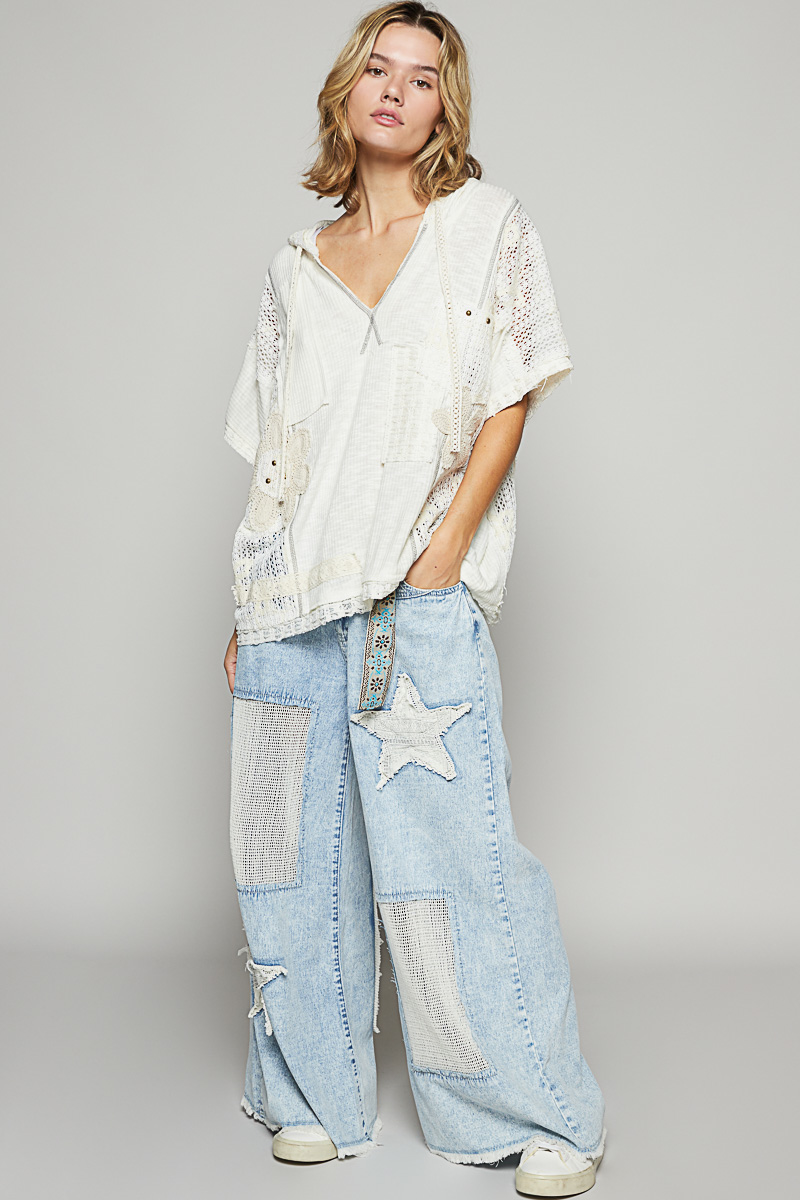 Edgy Crochet Lace Hoodie Top