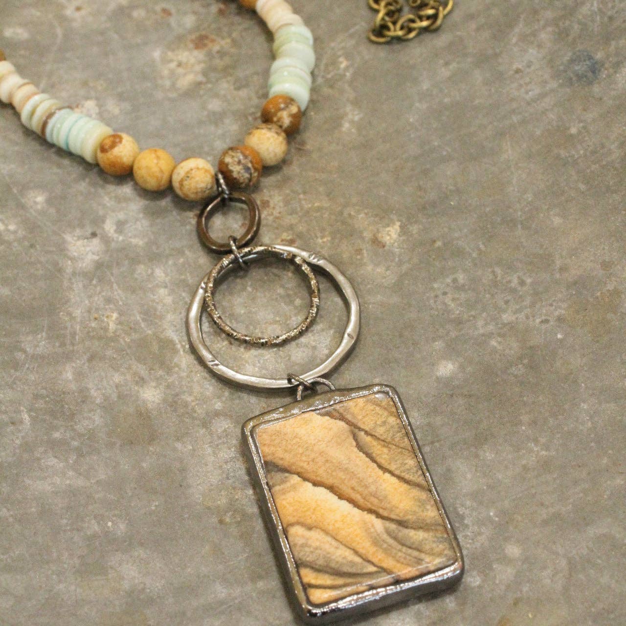 Bohemian Stone &amp; Link Drop Necklace