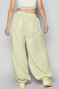 Floral Embroidery Boho Joggers