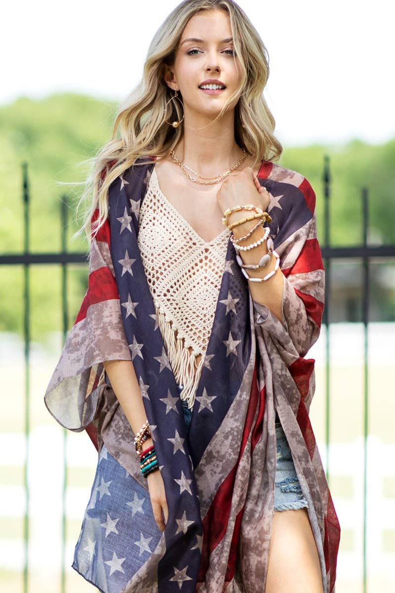 Vintage Inspired USA Print Kimono