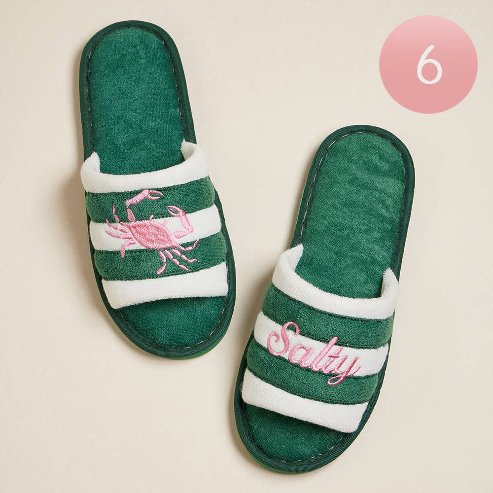 Salty Crab Embroidered Slippers