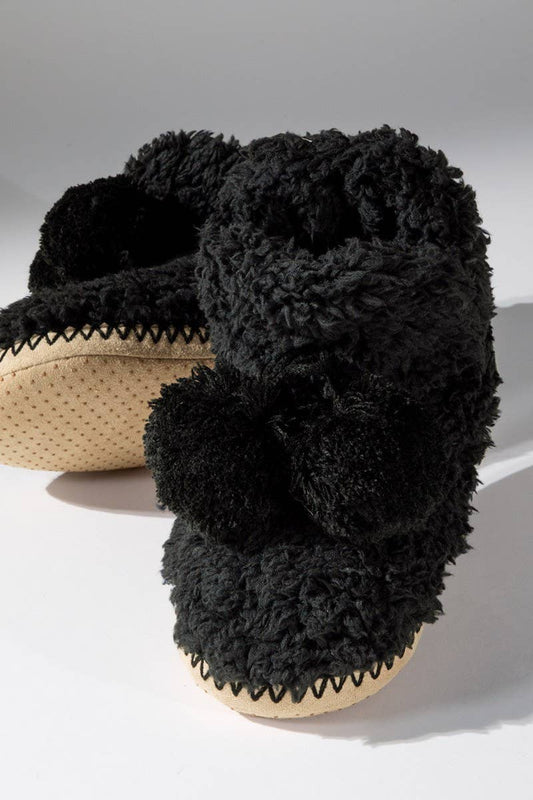 Cozy Slipper Booties with Ball Accent