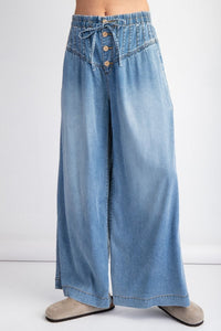 Pintuck Palazzo Denim Pants