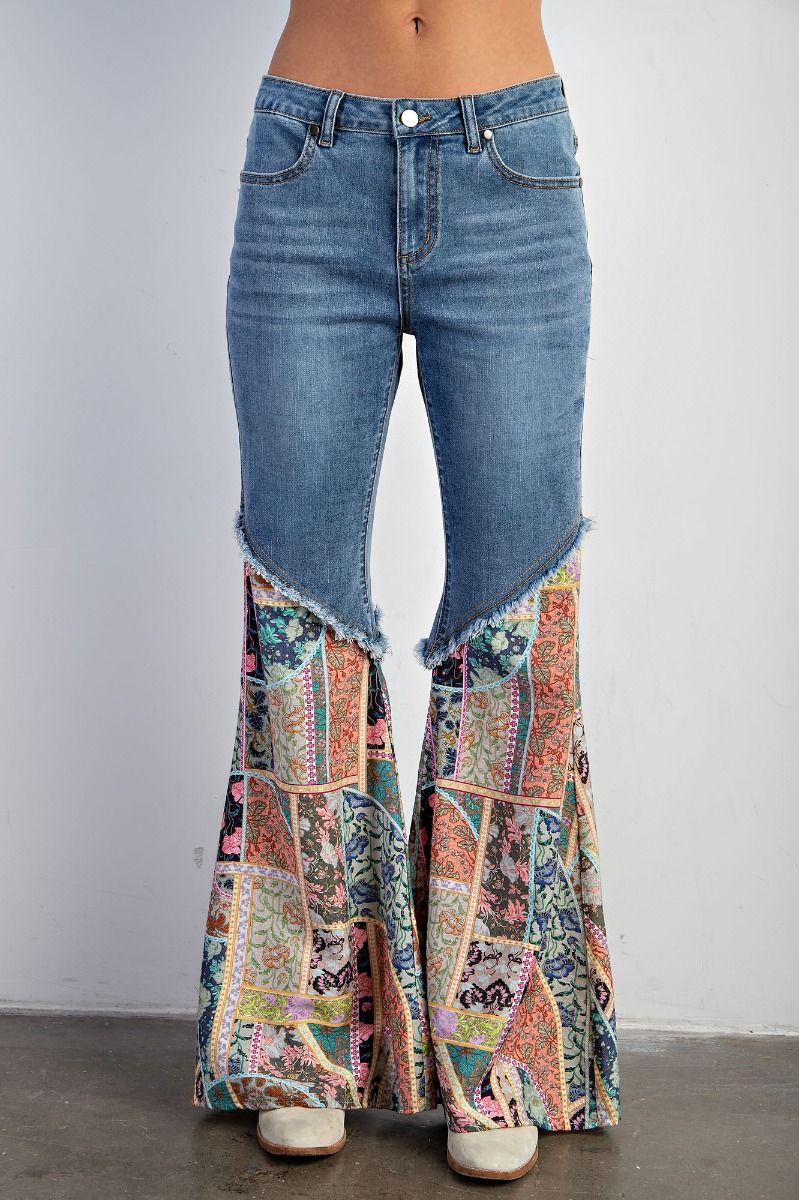 Boho Printed Denim Flares