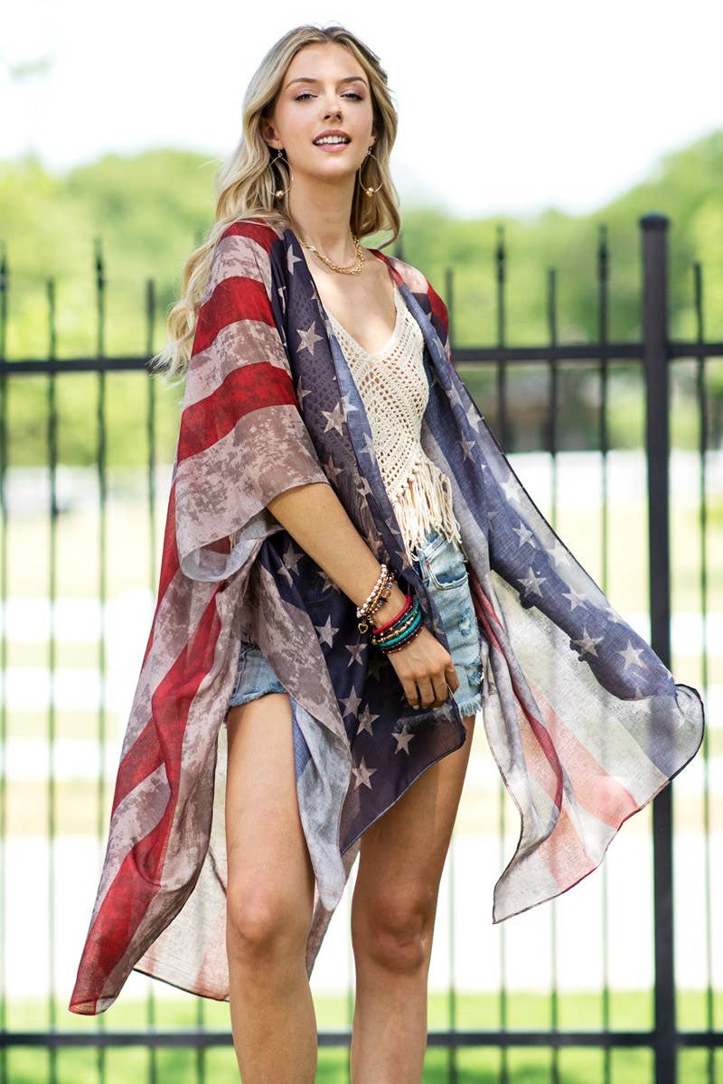 Vintage Inspired USA Print Kimono