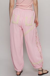 Floral Embroidery Boho Joggers