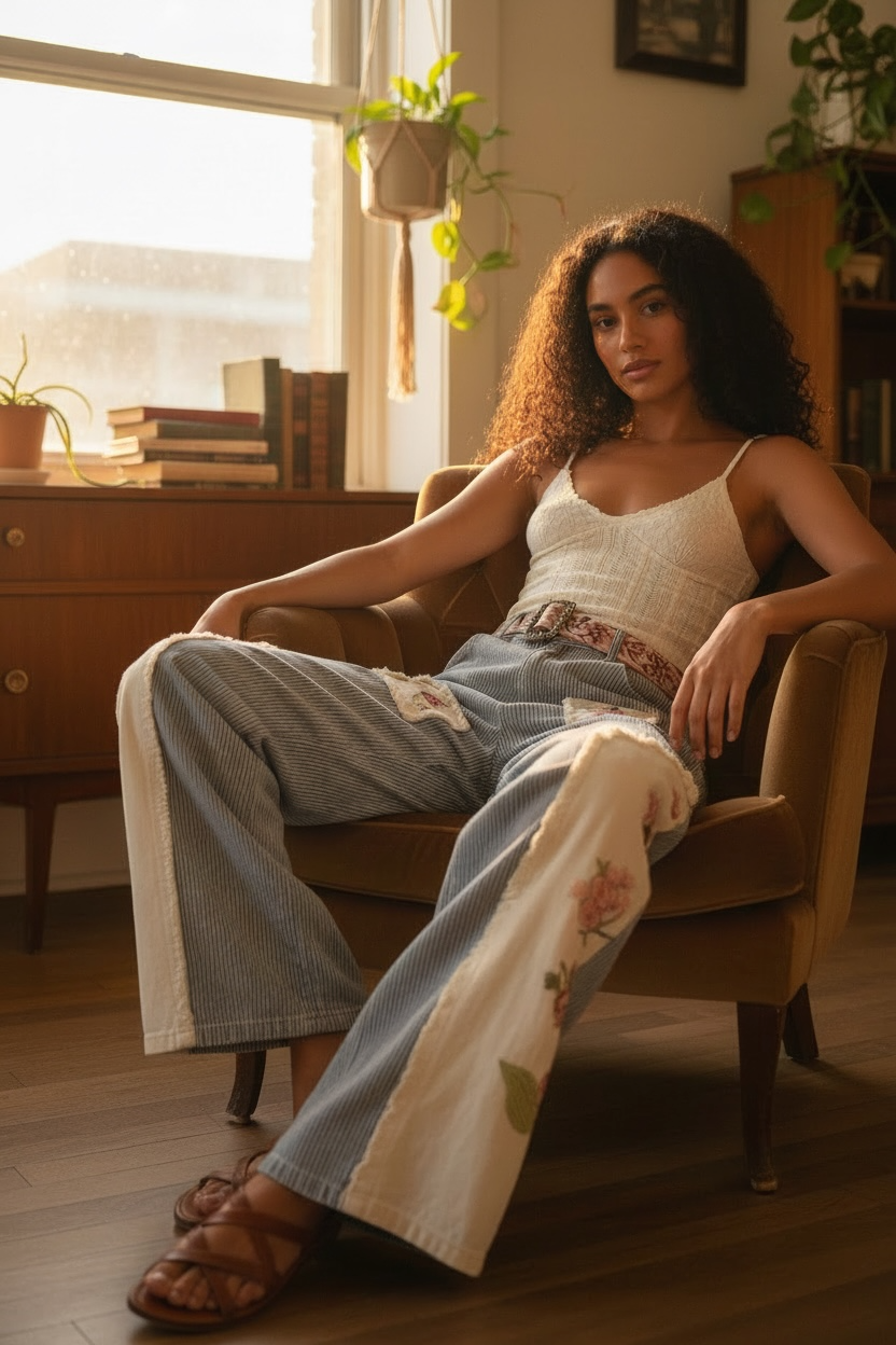 Stripe Patched Embroidery Pants – Purple Cactus Boutique