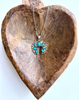 Western Squash Blossom Turquoise Stone Pendant Necklace