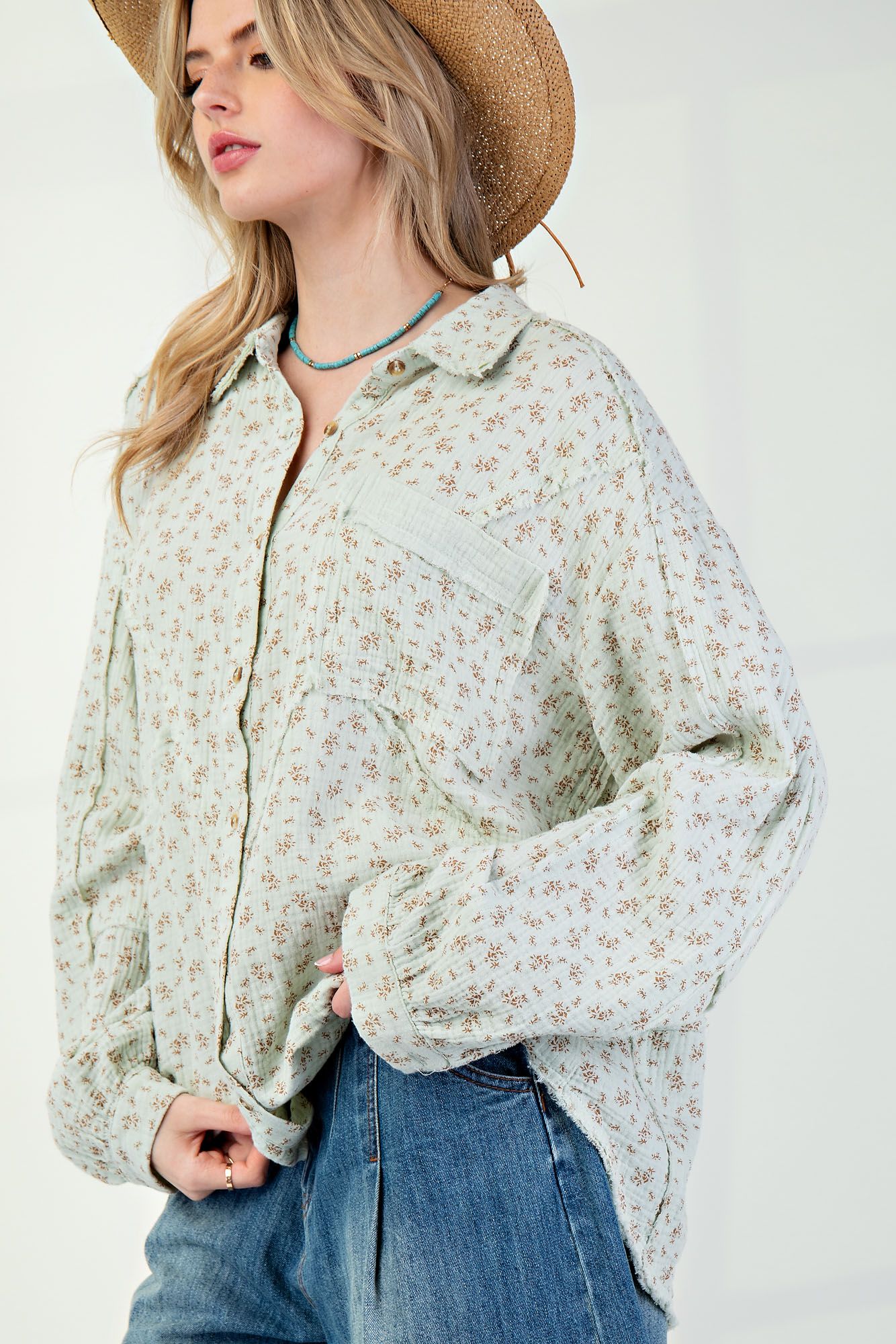 Floral Print Gauze Button Down