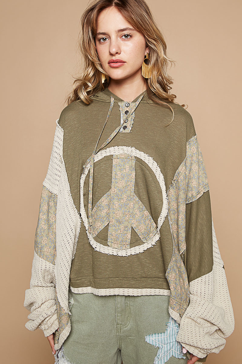 Peace Floral Knitted Hoodie