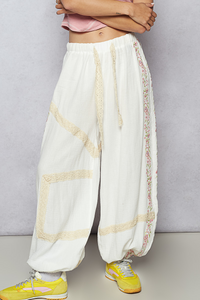 Floral Embroidery Boho Joggers