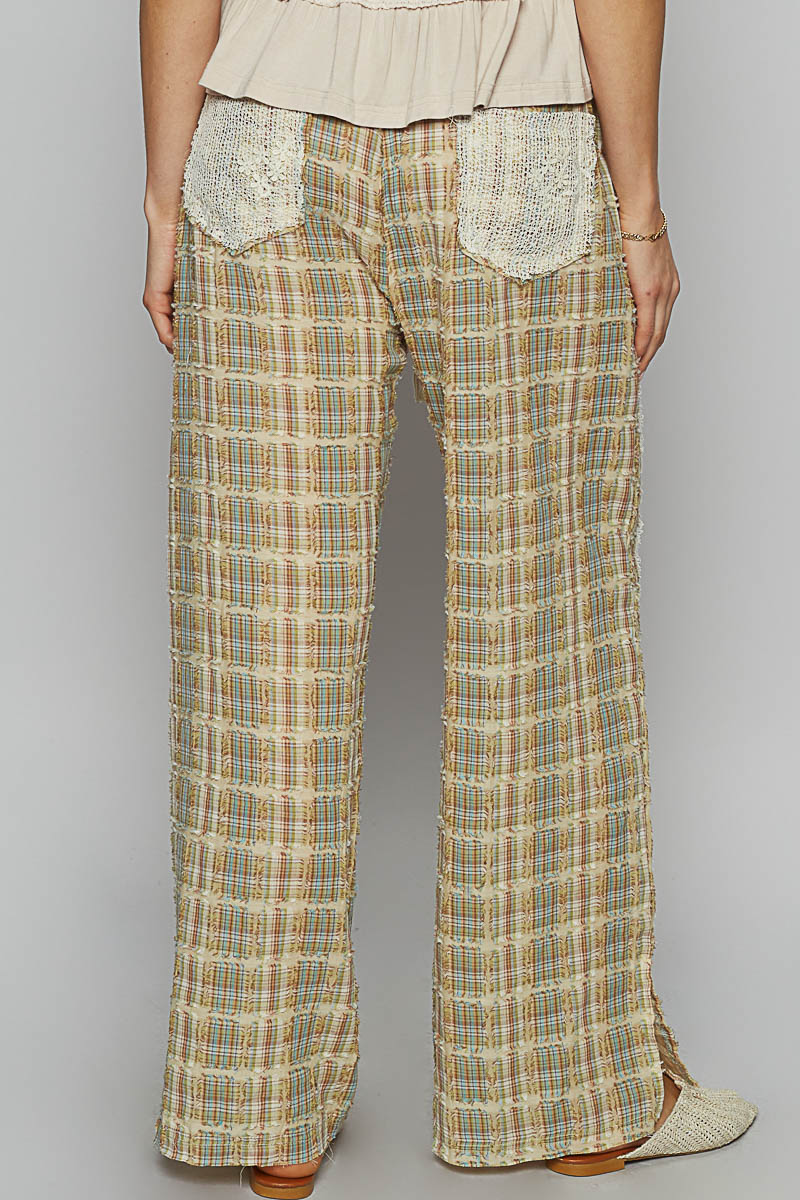 Woven Checkered Lace Pants
