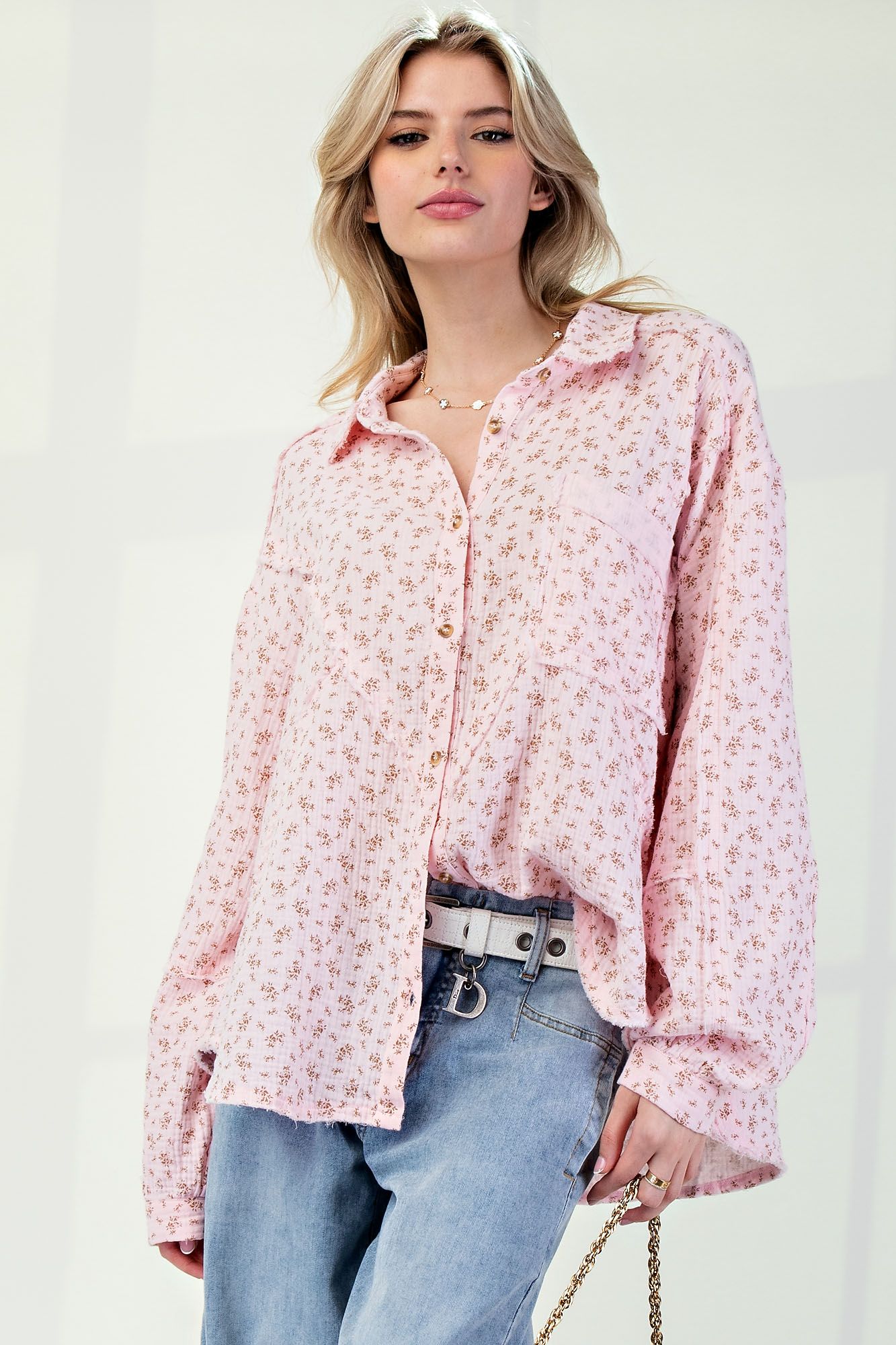 Floral Print Gauze Button Down