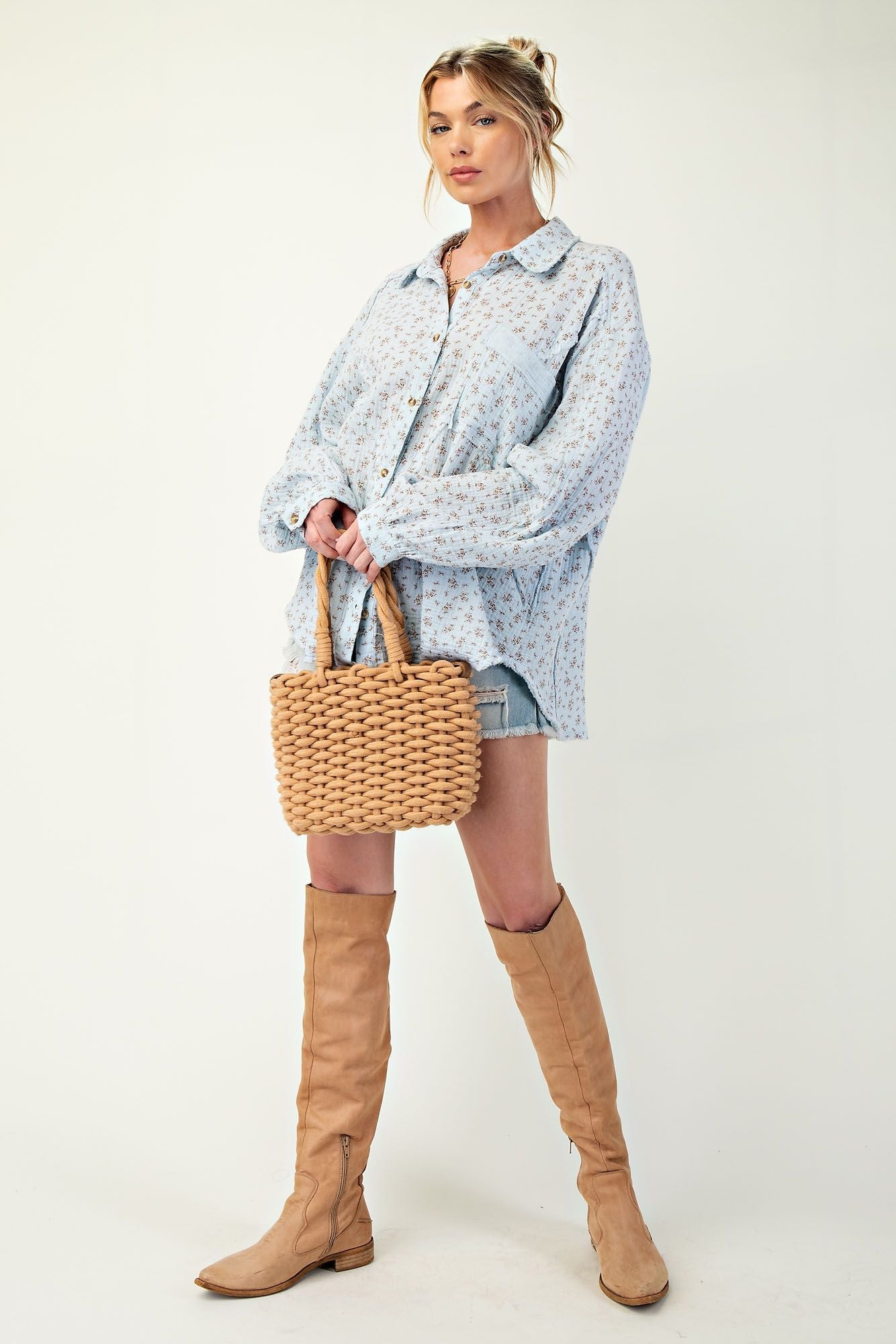 Floral Print Gauze Button Down