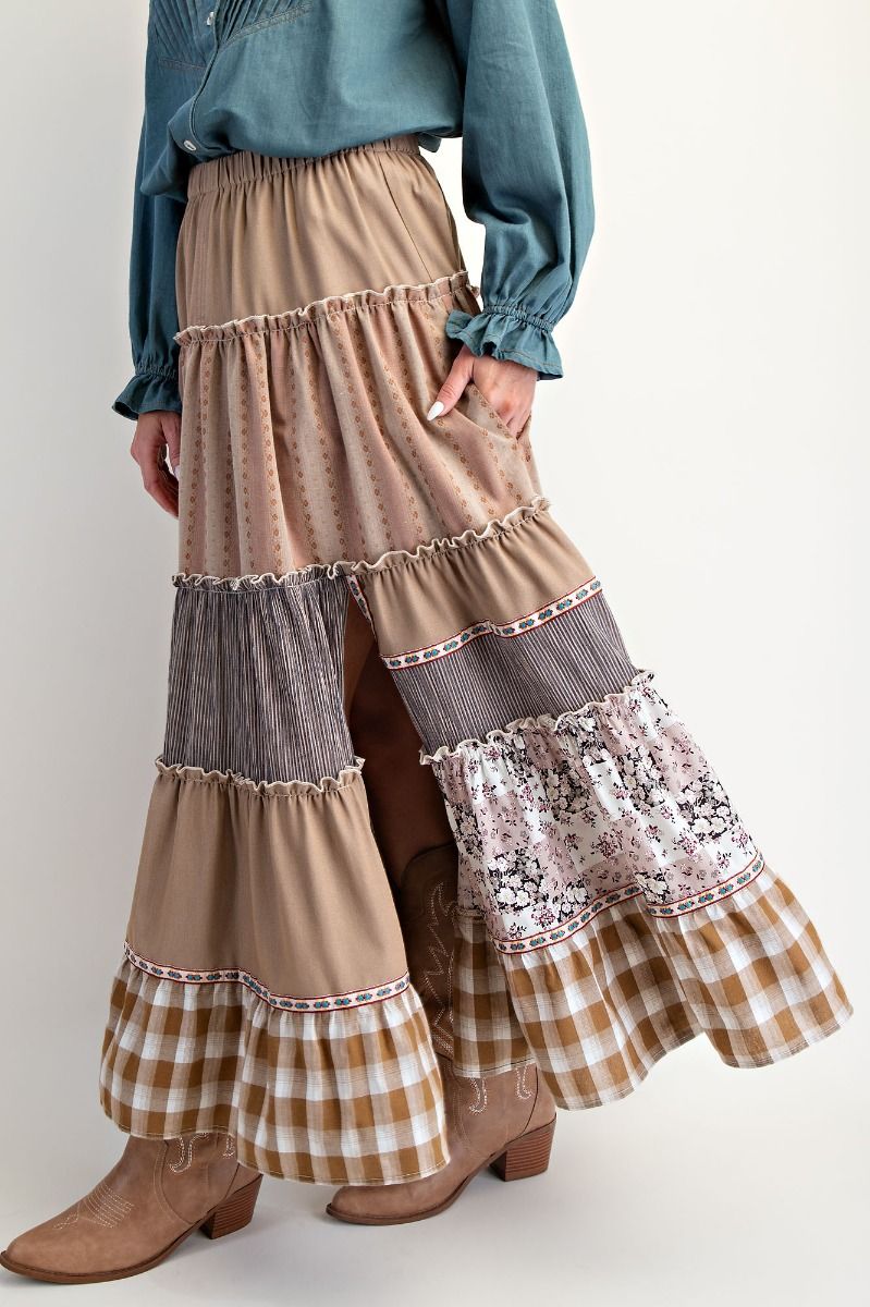 Patchwork Tiered Maxi Skirt