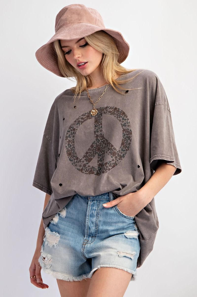 Distressed Flower Peace Tee