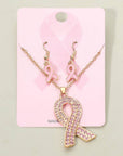 Rhinestone Pink Ribbon Earring Necklace set