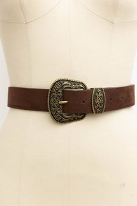 Suede Antique Gold Western Buckle Belt