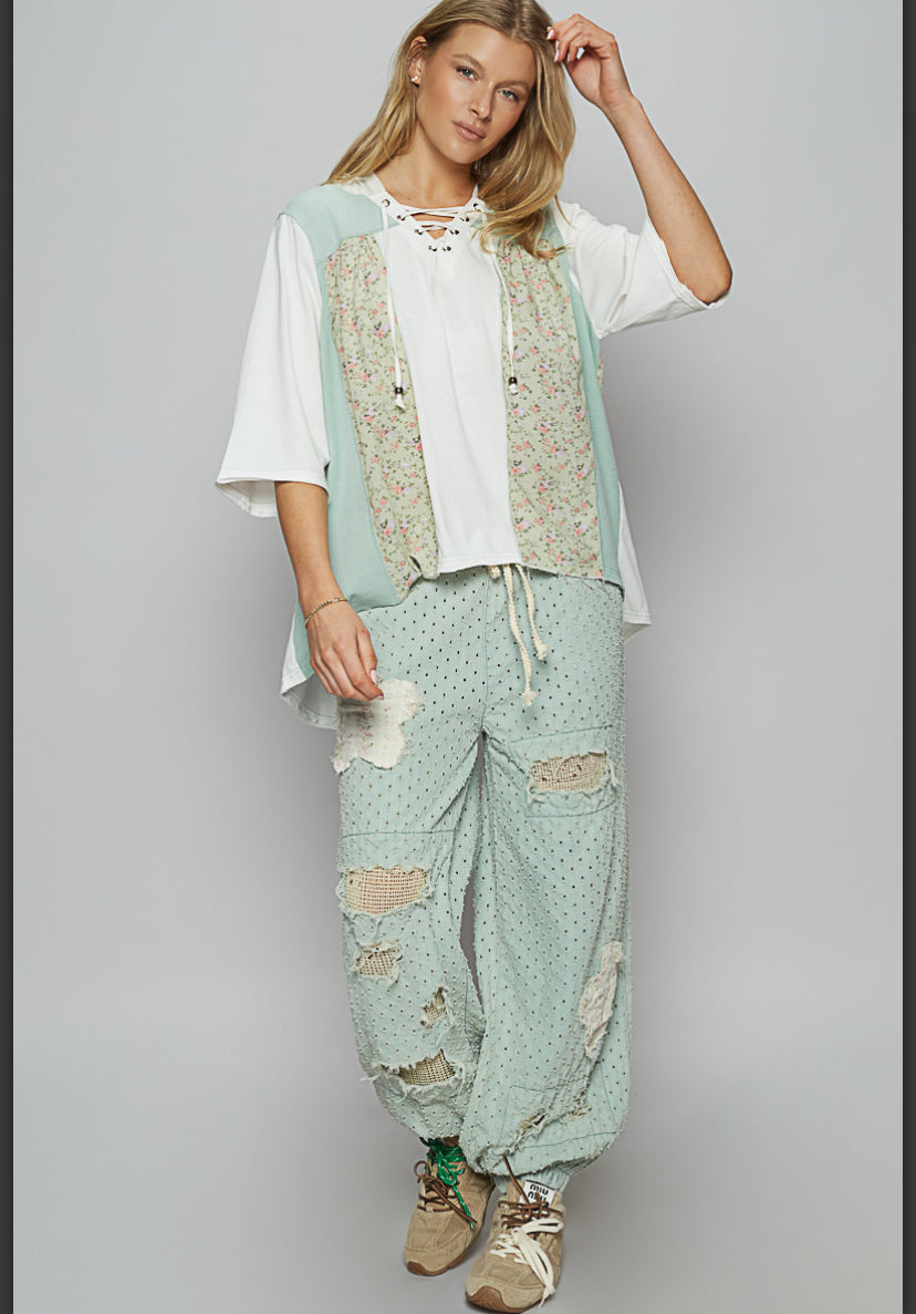 Floral Lace up Hoodie Top