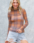 Fall Plaid Mesh Top