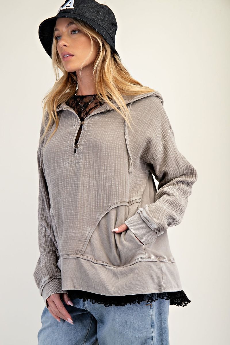 Mineral Wash Gauze Knit Hoodie