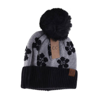 Daisy Patterned Faux Fur Beanie