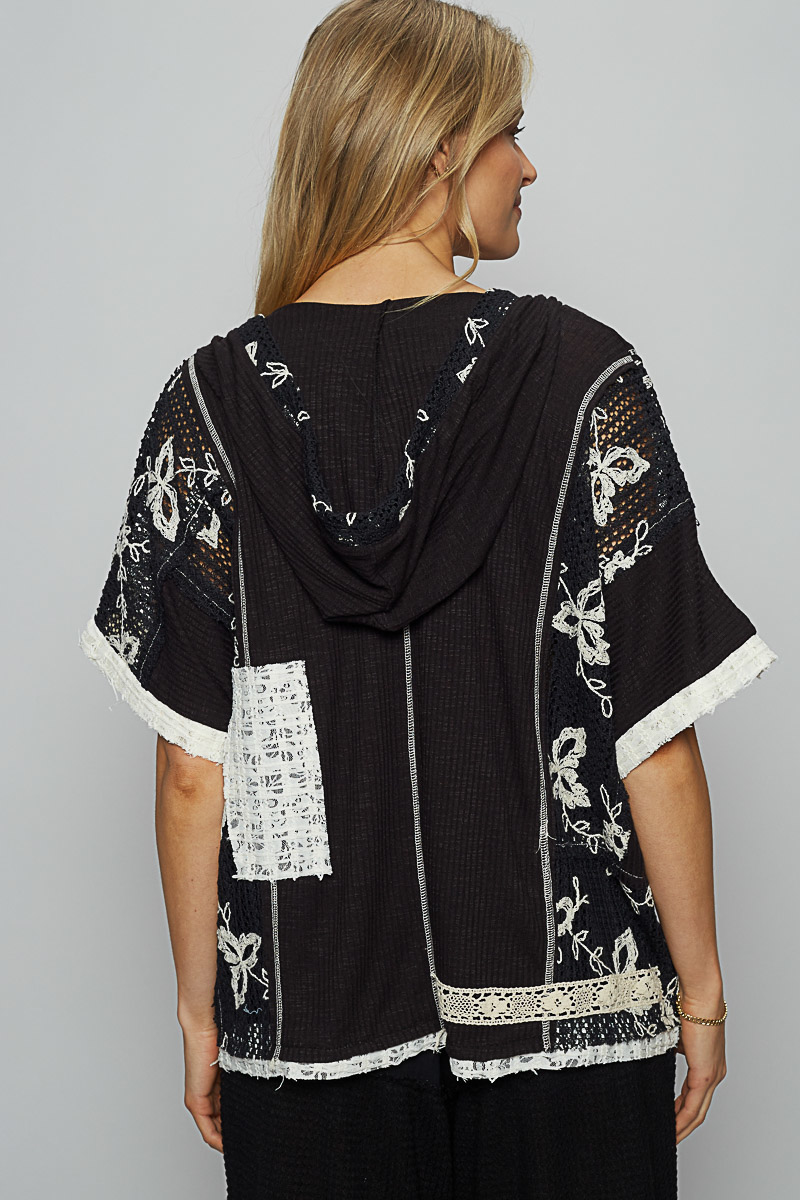 Edgy Crochet Lace Hoodie Top