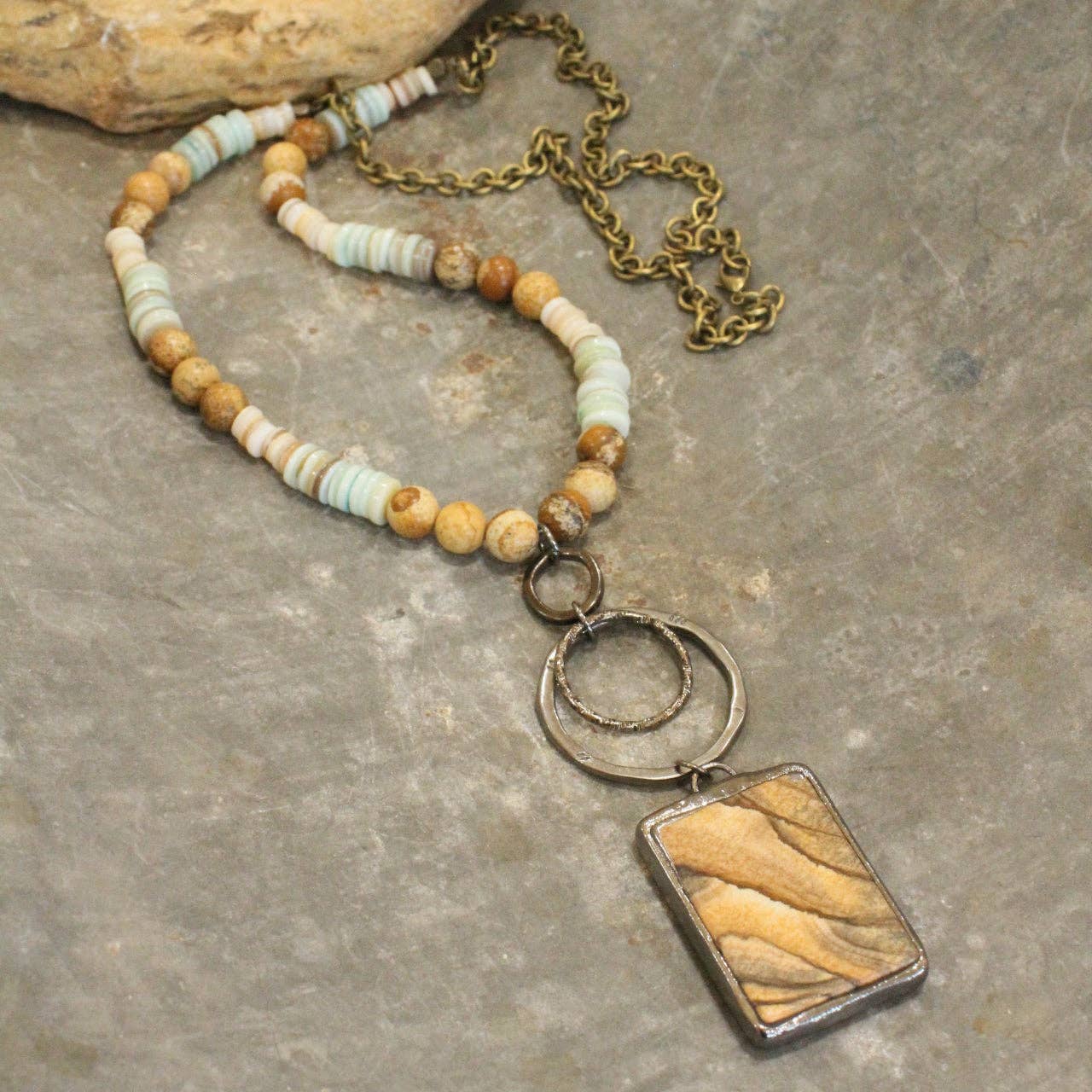 Bohemian Stone &amp; Link Drop Necklace