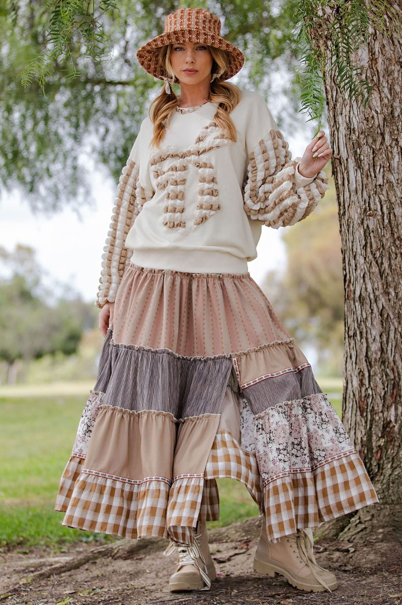 Patchwork Tiered Maxi Skirt