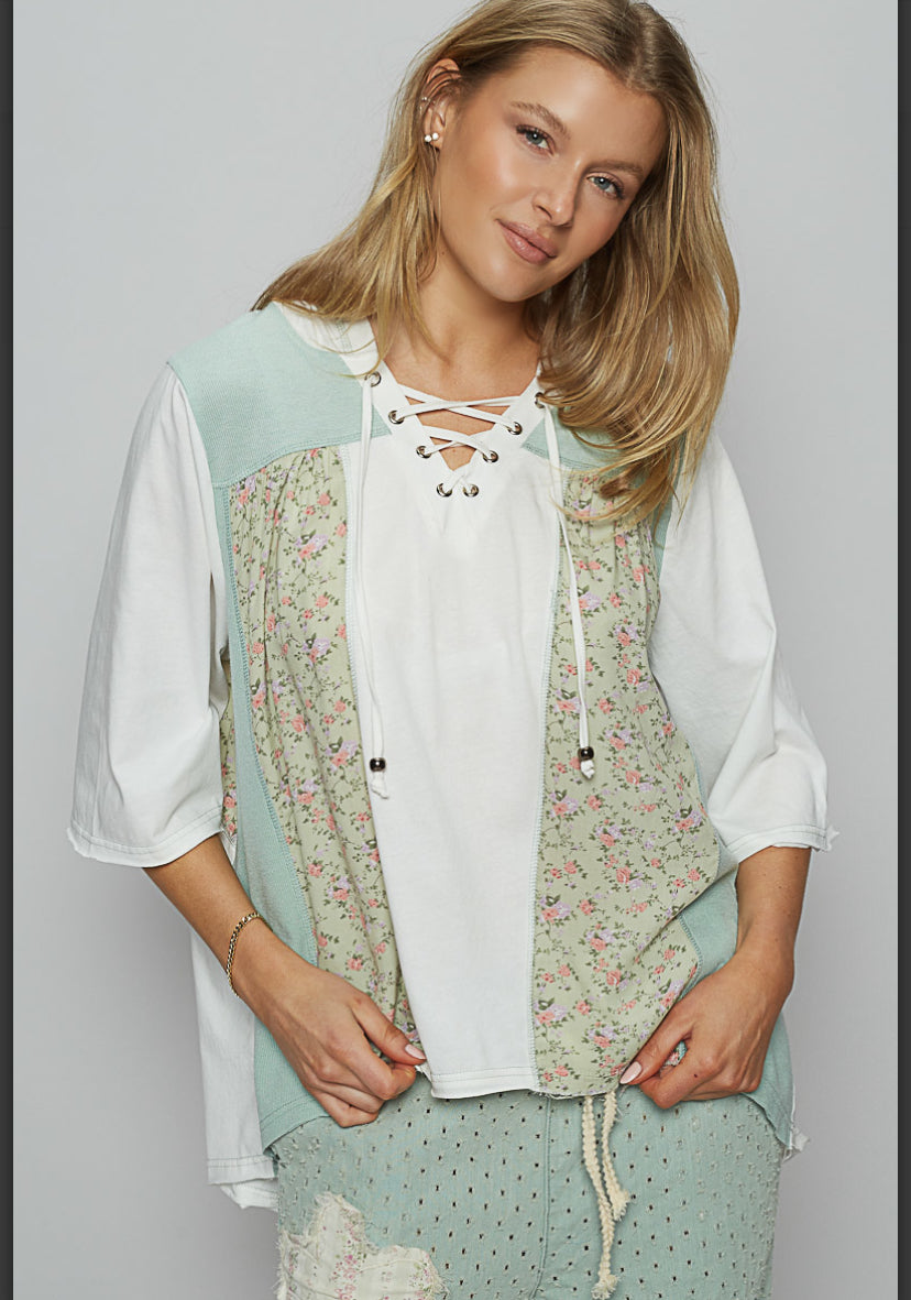 Floral Lace up Hoodie Top