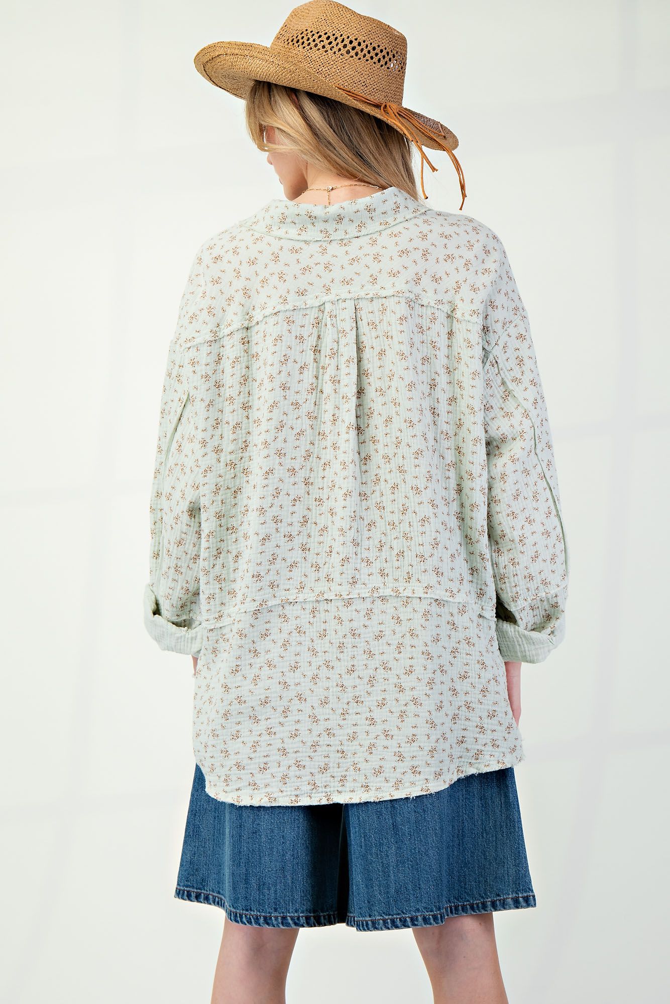 Floral Print Gauze Button Down