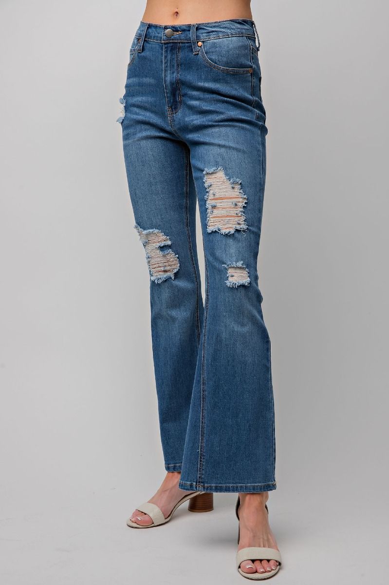 Distressed Denim Flares