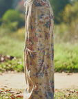 FLOWER PRINTED DENIM WAIST DROPPED POCKETS PANT