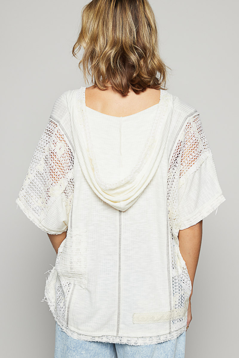Edgy Crochet Lace Hoodie Top