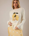 ROUND ROLL UP NECK LEMON GRAPHIC SWEATER