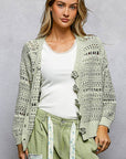 3D Floral Buttons Long Sleeve Thin Sweater Knit Cardigan