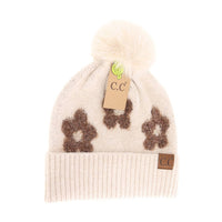 Daisy Contrast Faux Fur Pom Beanie