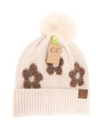 Daisy Contrast Faux Fur Pom Beanie