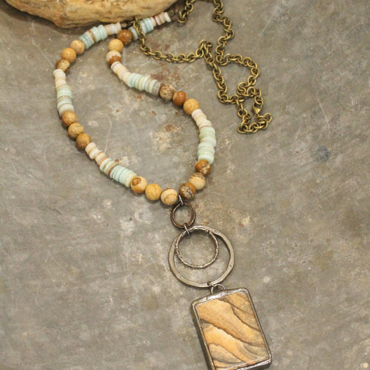 Bohemian Stone &amp; Link Drop Necklace