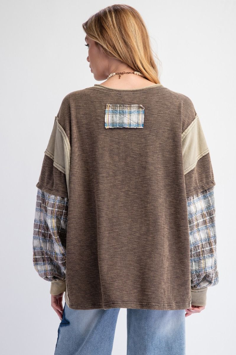 Mixed Plaid Peace Patch Top