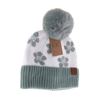 Daisy Patterned Faux Fur Beanie