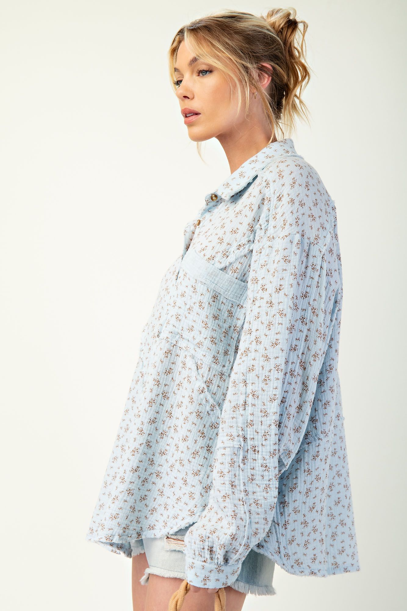 Floral Print Gauze Button Down