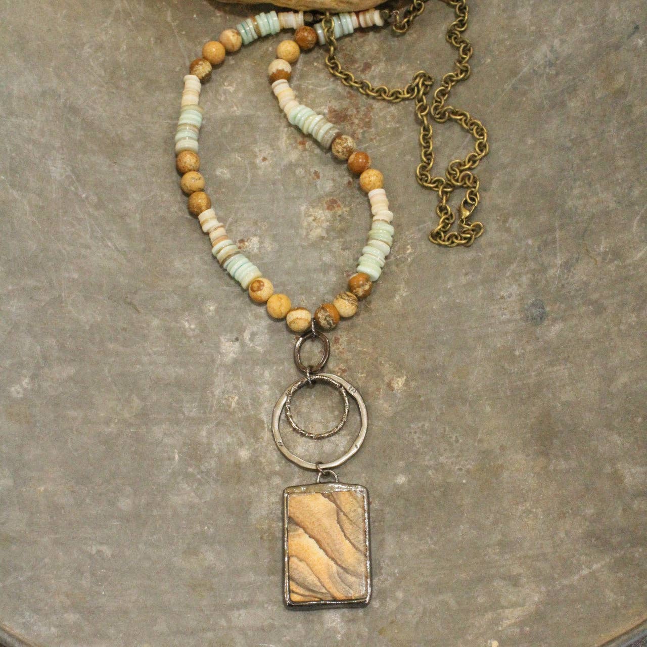 Bohemian Stone &amp; Link Drop Necklace