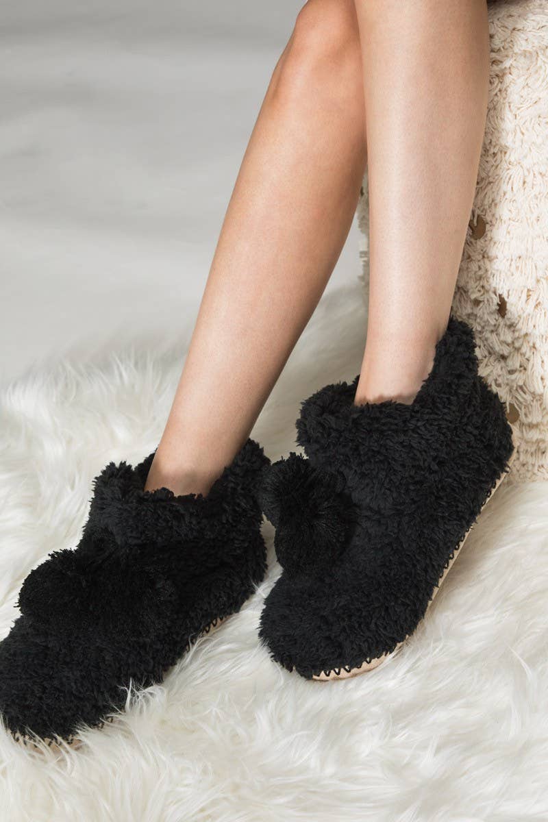 Cozy Slipper Booties with Ball Accent