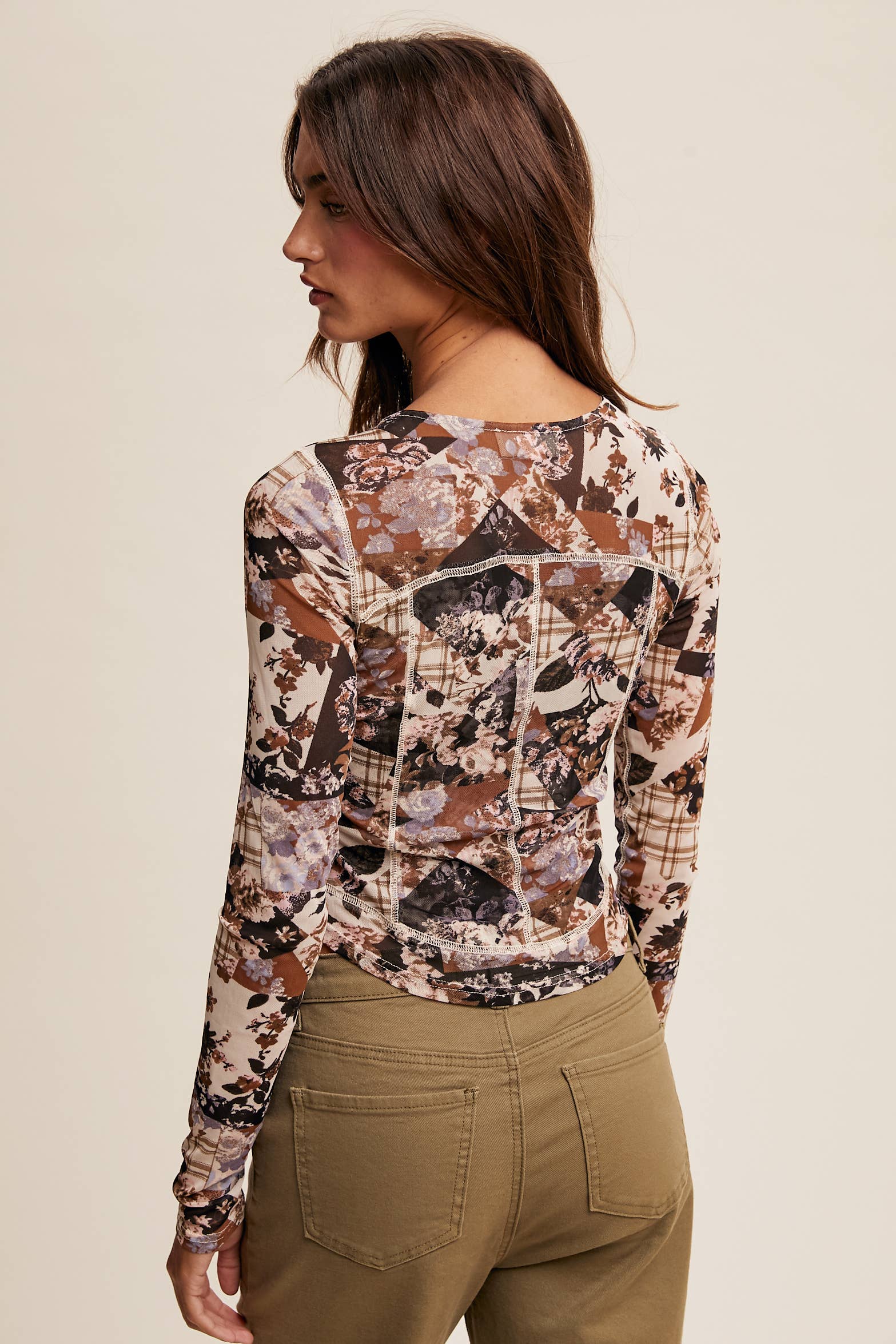 Floral Patchwork Mesh Top