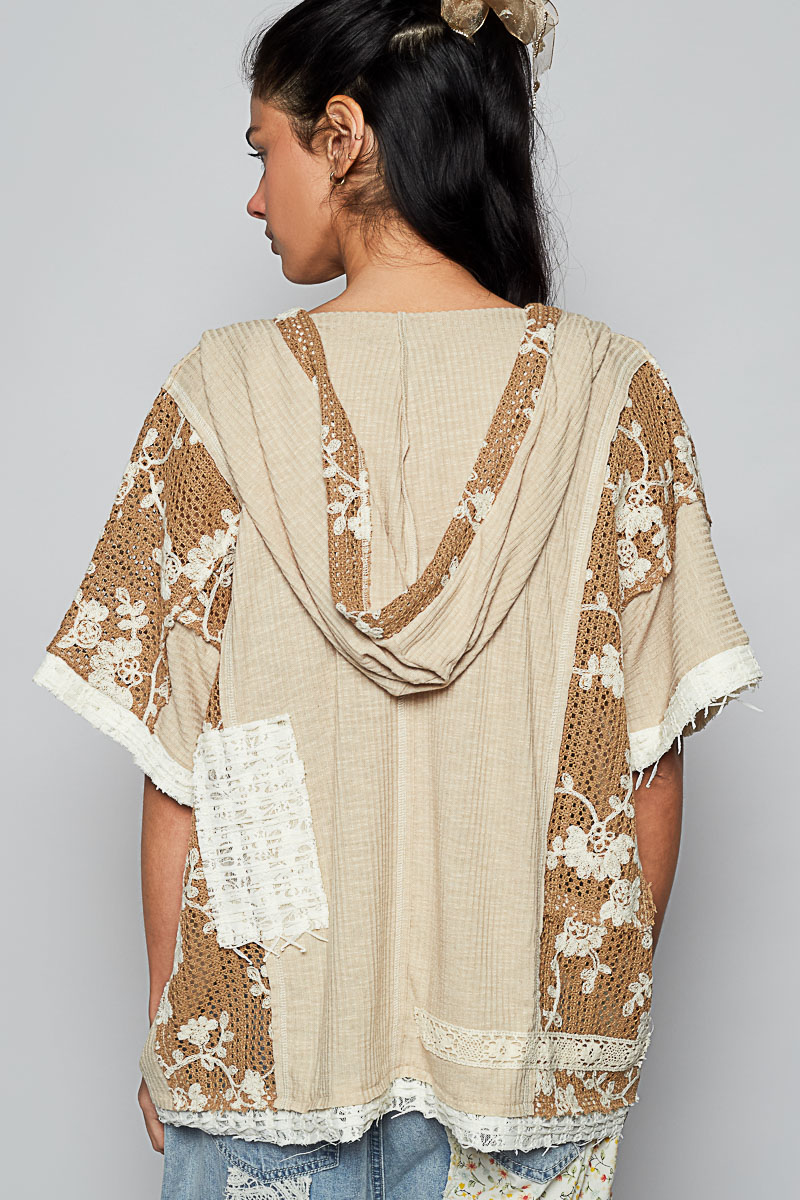Edgy Crochet Lace Hoodie Top